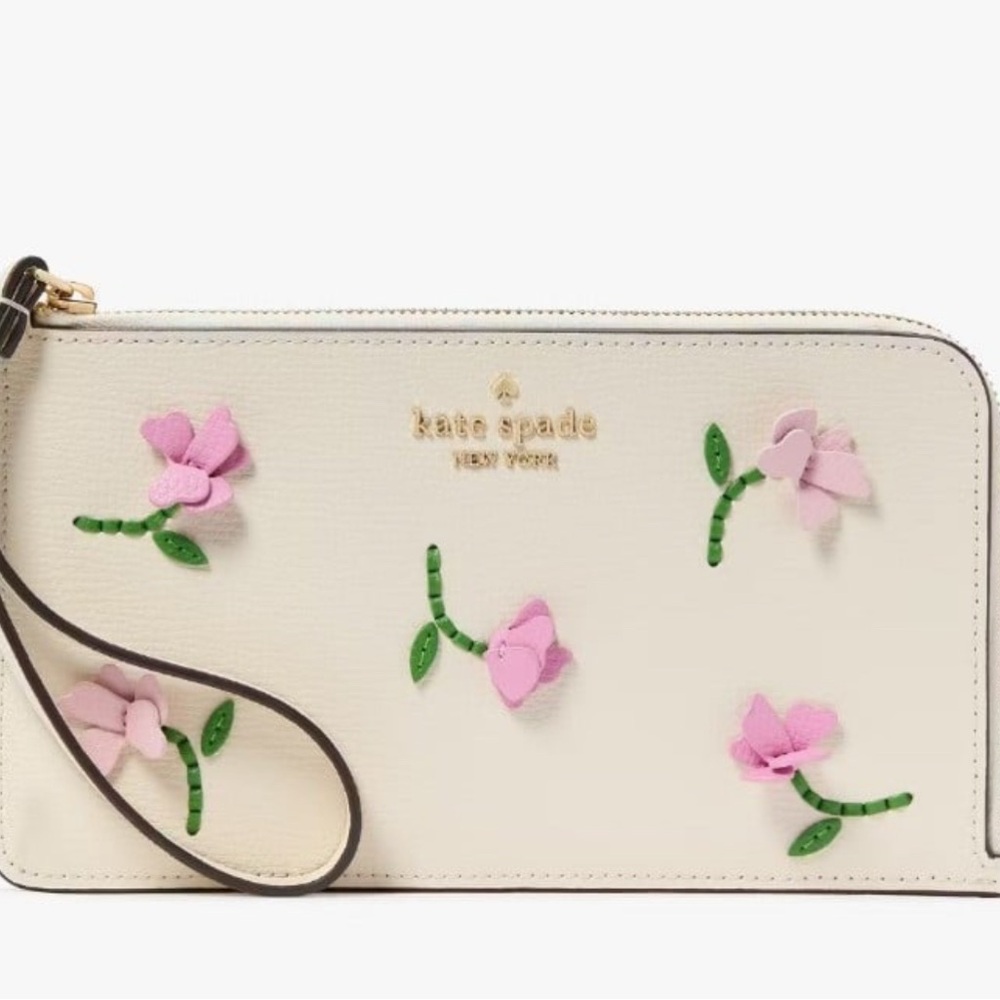 Kate Spade Meringue Lucy Floral Appliqué L Shaped Medium Wristlet NWT MSRP $179 - Picture 4 of 14